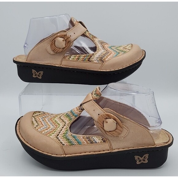 ALEGRIA Boho Pattern Leather Clog Mules Slip On Women's Size 38 US 8-8.5 ALG-819 - Picture 1 of 8